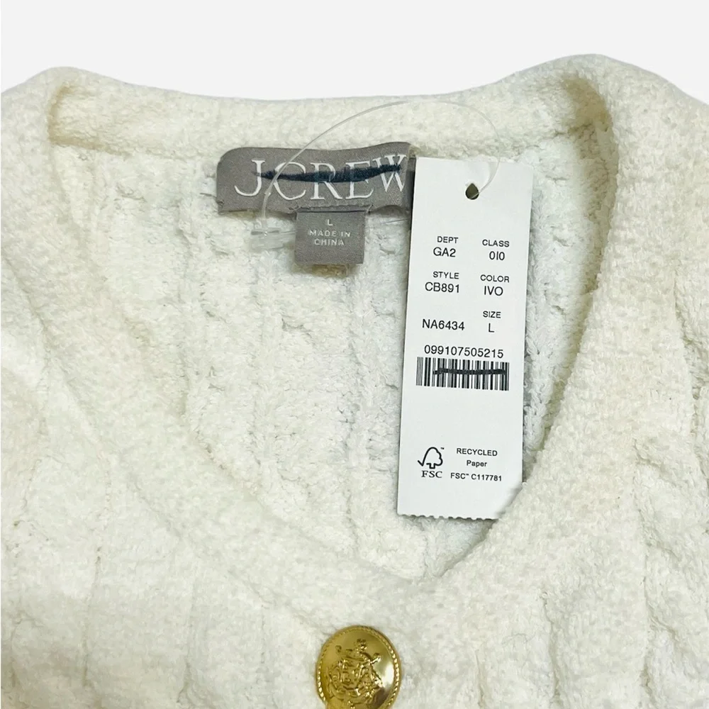 J.Crew Odette cable-knit sweater lady jacket in cotton-blend bouclé size L NWT